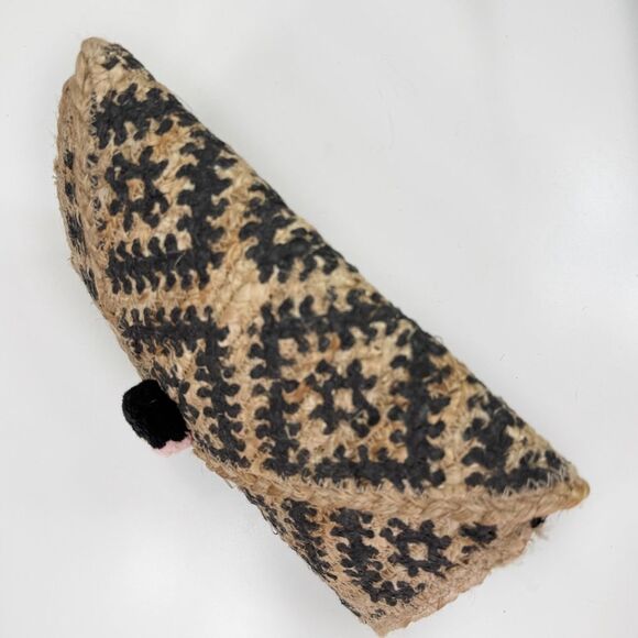 America & Beyond Printed Woven Jute Boho Envelope Clutch Bag Tan Black - Picture 5 of 12